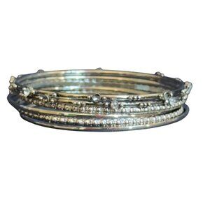 Set Of Six Silver-Tone Rhinestone Embellished Bangle Bracelets